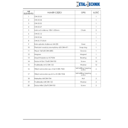 Części zamienne - Owijarka stacjonarna do bel